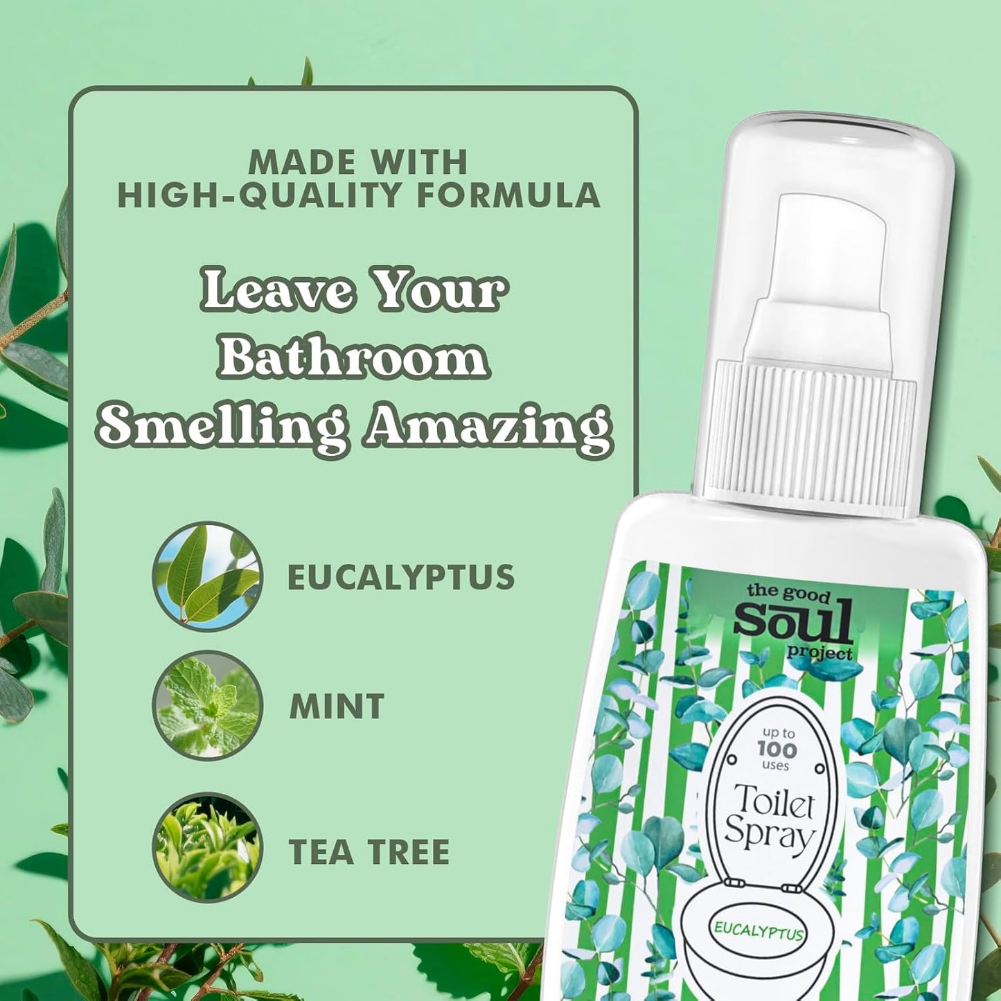 Toilet Spray, Eucalyptus, Bathroom Odor Deodorizer, 2Oz Each Travel Size Air Freshener, 2 Count