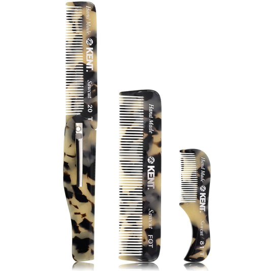 Kent Set Men's Hair Pocket Combs, Graphite 81T X-Small, FOT All Fine Tooth, 20T Fine Tooth Folding Comb. Best Hair, Beard and Mustache Grooming Kit for Travel and Home Care, Handmade in England