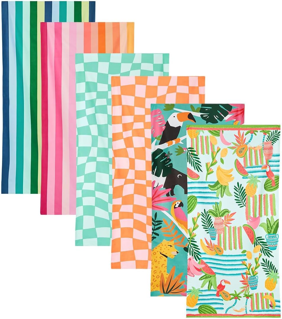 Dock & Bay Beach Towel - Quick Dry, Sand Free - Compact, Lightweight - 100% Recycled - Includes Bag - Wild Vibes - Set of 6 - Large (160x90cm, 63x35)
