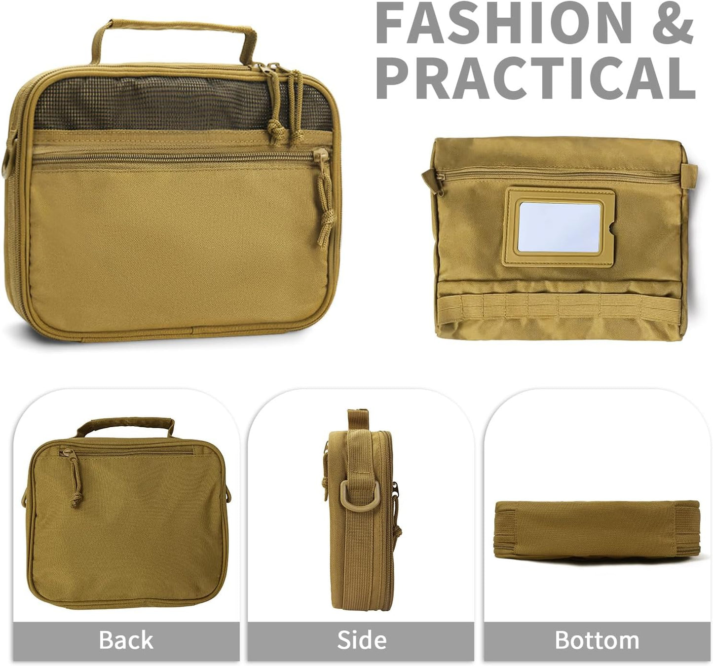 mens toiletry travel bag tactical toiletry bag hanging toiletry bag shower bag travel kit (Khaki)