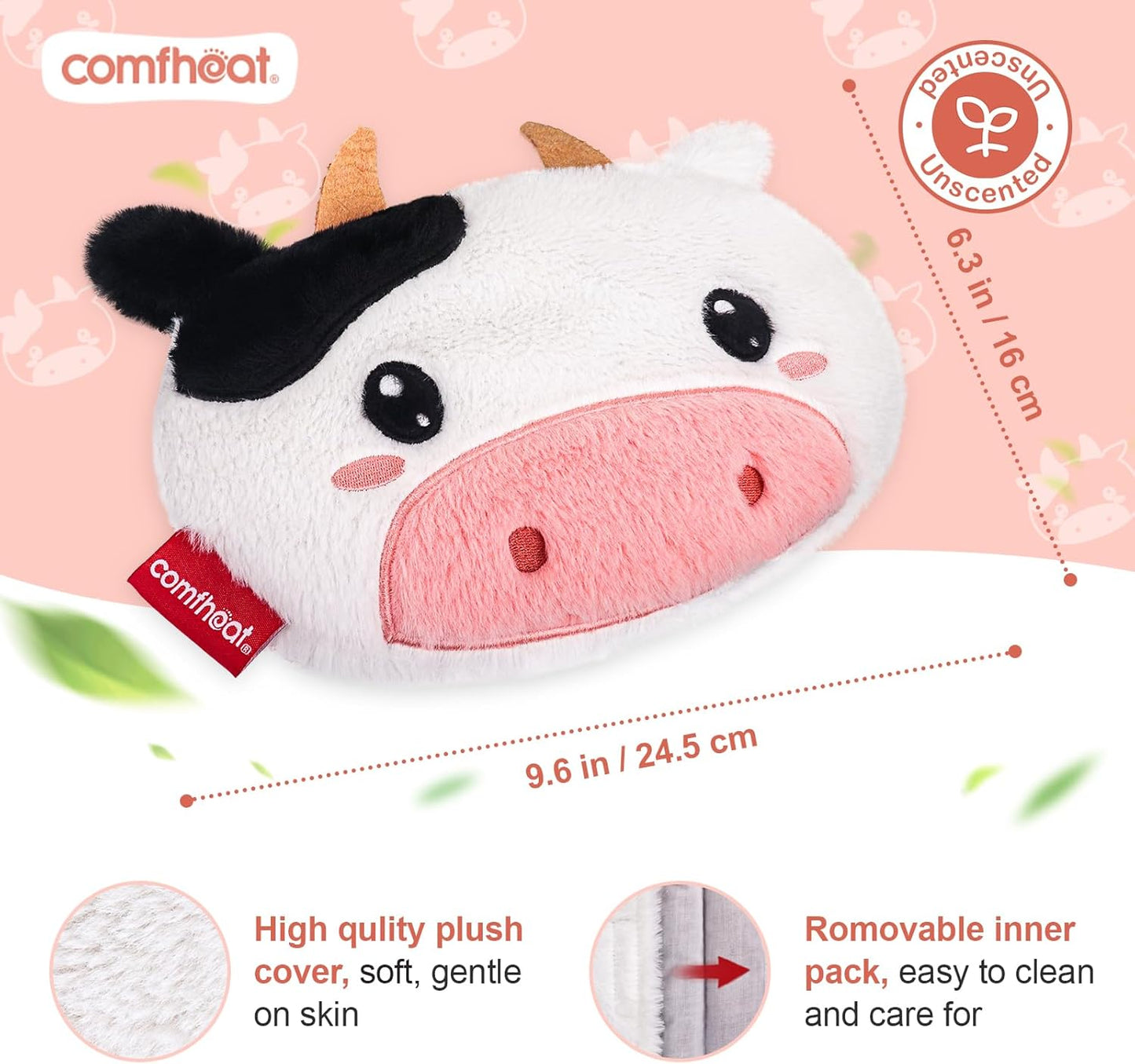 Cow Microwave Heating Pad - Hot & Cold Therapy with Natural Flaxseed Filling, Moist Heat for Cramps, Shoulder Muscle Pain Relief, Natural Heat Pack Moist Heat with Washable Cover