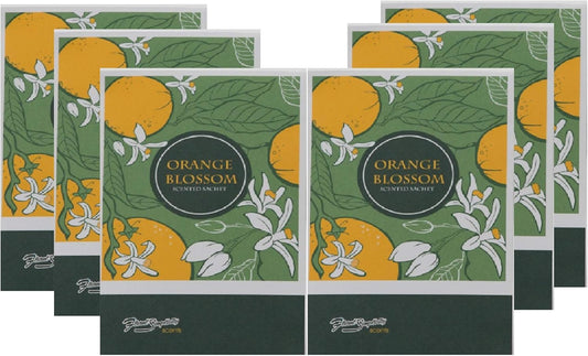 Orange Blossom Scented Sachets Pack of 6, Spring and Summer - Long-Lasting Scented Bags, Home Fragrance, Air Freshener & Deodorizer for Closet, Room, Drawer, or Cars, Made in USA