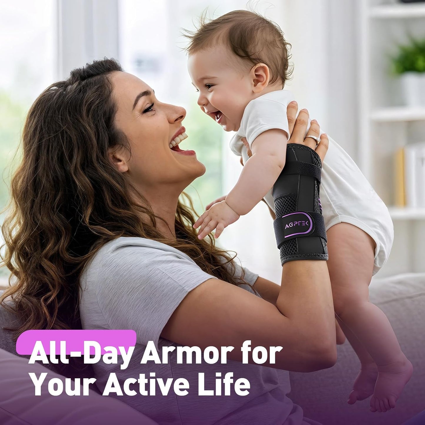 AGPTEK Carpal Tunnel Wrist Brace for Men Women, Night Sleeping Wrist Support with 2 Splints, Pain Relief Hand Brace for Arthritis Sprains Tendonitis, Adjustable Wrist Splint for Right Hand (S/M, Black & Purple)