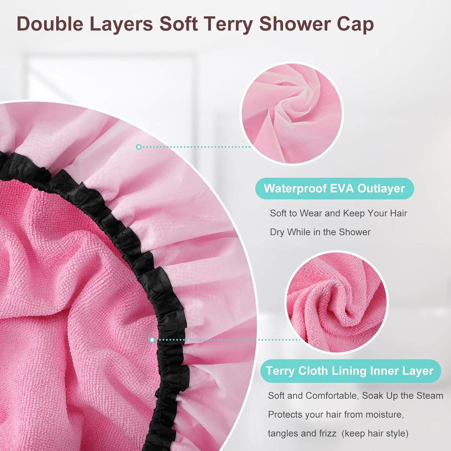 2 Pcs 15" XL Extra Large Terry Lined Shower Cap, Adjustable Dual Waterproof Shower Cap for Women Reusable Soft Hair Cap Bath Cap for Long Braids, Thick Hair, Locs, Curly Hair
