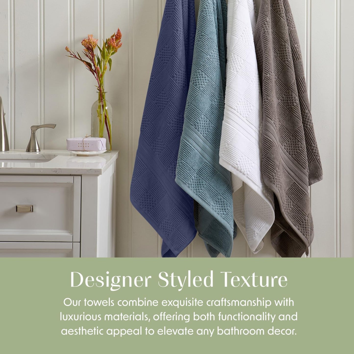 Springtree Home 100% Cotton Bathroom Towel Set | 6 Piece Set - Blue Towels | Geometric Textured Design | Absorbent & Quick-Dry | Oeko-TEX® Standard 100 Cotton | Myla Collection - Indigo