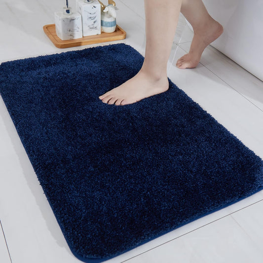 COSY HOMEER Bath Rugs for Bathroom Extra Thick- Anti-Slip Bath Mats Soft Plush Yarn Shaggy 100% Strong Mirco Polyeste Mat Living Room Bedroom Mat Floor Water Absorbent(Navy,20x32 - Inches)