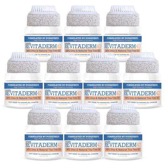 Revitaderm 4D Urea Cream 40% for Feet, Intensive Moisturizing Foot Cream for Dry, Rough, Callused Skin, Includes Free Pumice Stone and Exfoliating Brush, Fast-Absorbing, Fragrance-Free, 4oz, 10 Pack