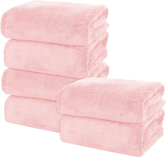 MOONQUEEN 6 Pack Premium Bath Towel Set - Quick Drying - Microfiber Coral Velvet Highly Absorbent Towels - Multipurpose Use as Bath Fitness, Bathroom, Shower, Sports, Yoga Towel (Pink)