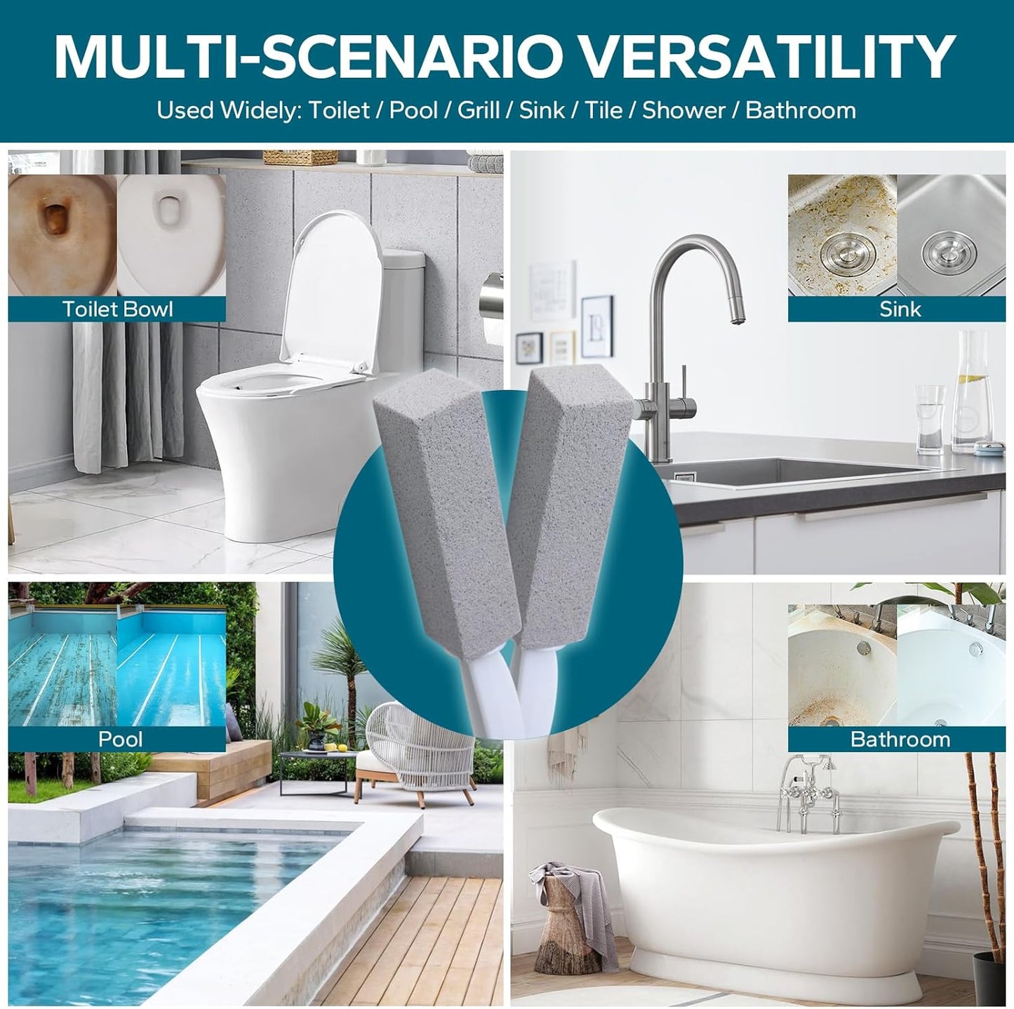 Emycool Pumice Stone Toilet Bowl Cleaner, 16 Pack Toilet Pumice Stone with Handle for Toilet Cleaning, Bathtubs, Sinks, Swimming Pools, Grills