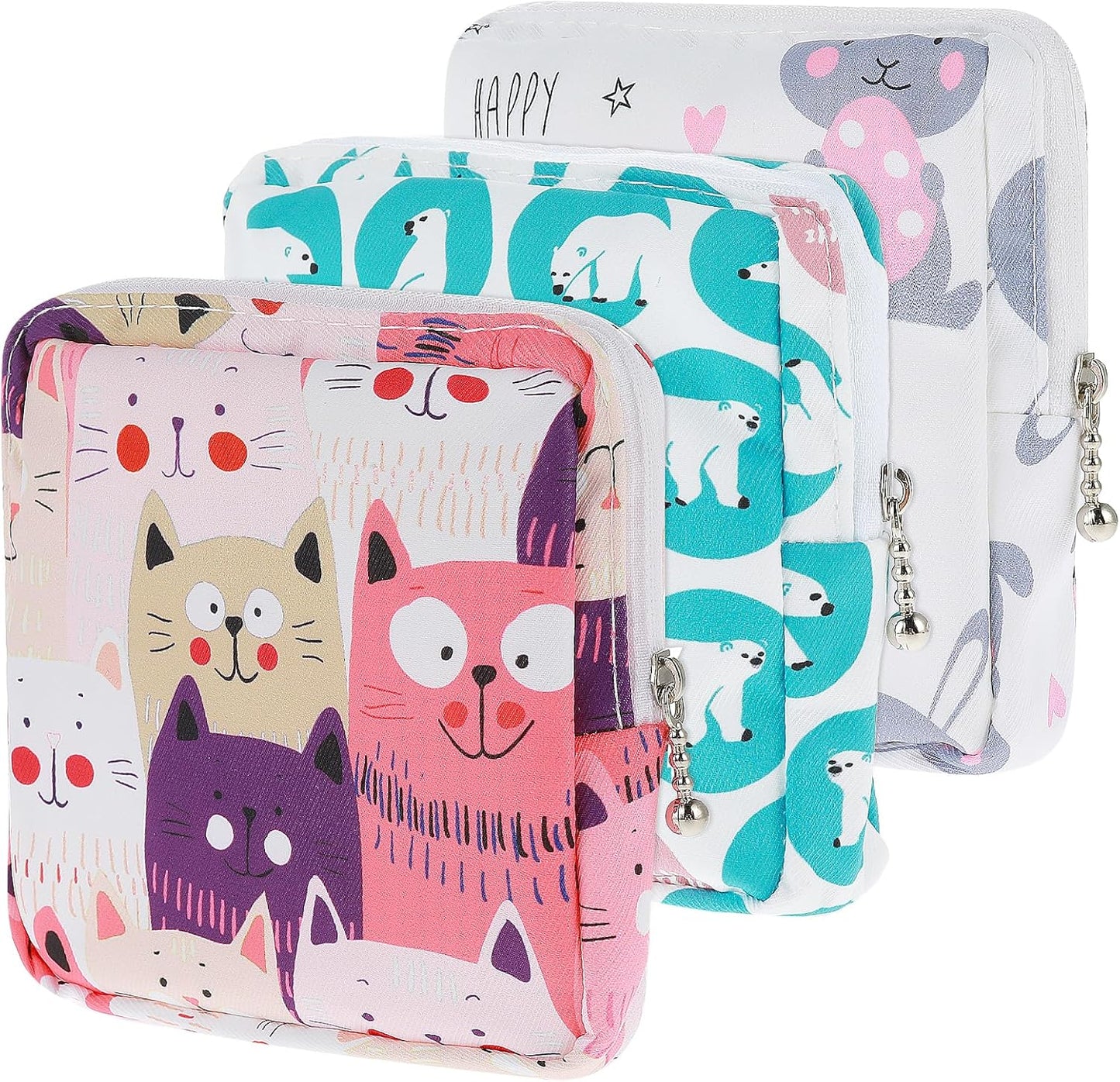 3-Pack Sanitary Napkin Storage Pouch, Cotton Menstrual Cup Holder, Portable Period Kit Bag for Women & Teen Girls