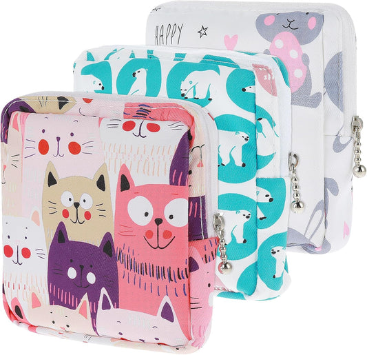3-Pack Sanitary Napkin Storage Pouch, Cotton Menstrual Cup Holder, Portable Period Kit Bag for Women & Teen Girls