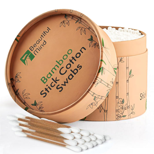 Natural Bamboo Cotton Swabs for Ears – 500 Pack – Qtips with Carbonized Bamboo for Durability – Eco-Friendly, Biodegradable & Vegan – 100% Cotton Ear Swabs for Makeup (Cylinder Box)