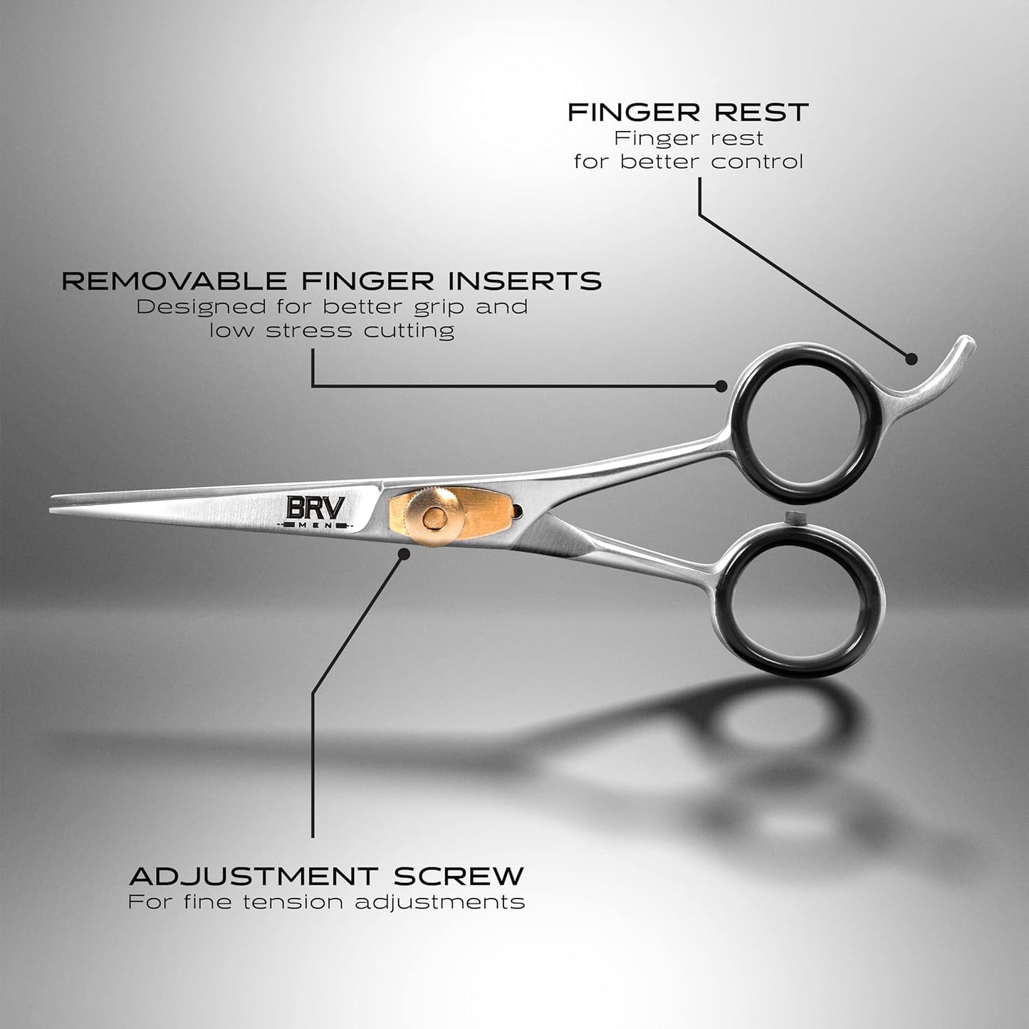 BRV MEN Beard & Mustache Scissors - 5" - High Carbon Stainless Steel - Razor Sharp Facial Hair Trimming Shears - RIGHT HANDED, Silver