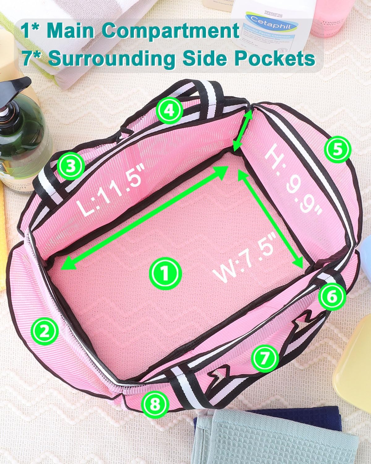 XL Mesh Shower Caddy Portable Shower Bag for College Dorm Camping Travel Gym(Pink)