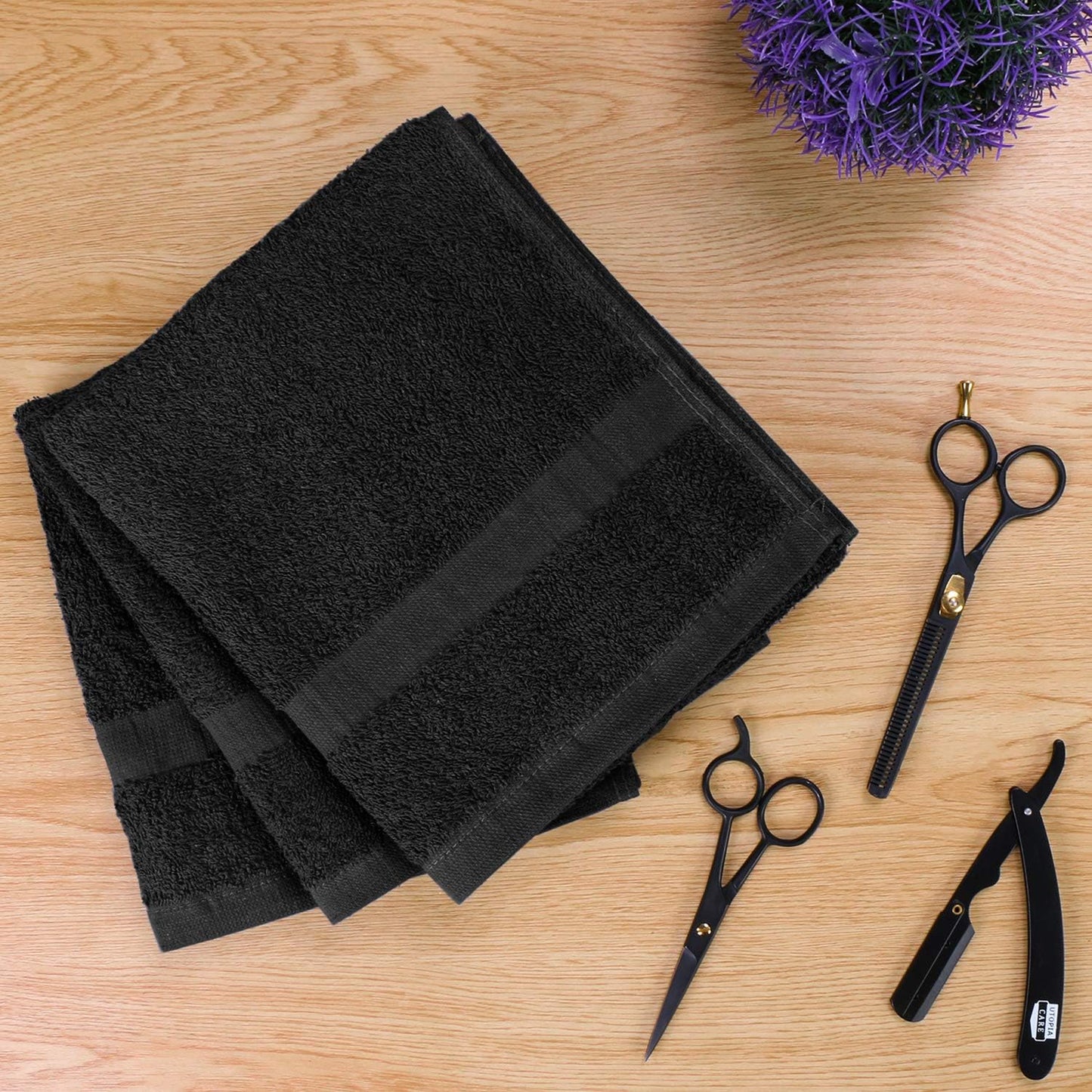 Utopia Towels Black Salon Towels, Pack of 72 (Not Bleach Proof, 16 x 27 Inches) Highly Absorbent Towels for Hand, Gym, Beauty, Spa, and Home Hair Care