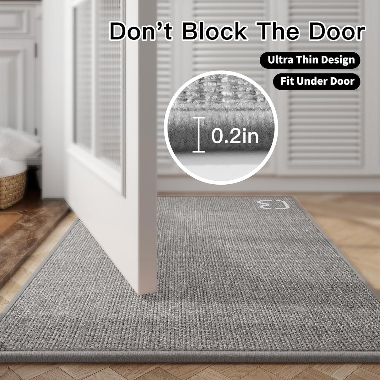 Non Slip Bath Mat Bathroom Rugs, Rubber Backing Braided Ultra Thin Bath Mats, Super Absorbent Quick Dry Bath Rug Shower Mat, Bathroom Floor Mat Fit Under Door, Machine Washable, Gray 24" x 35"