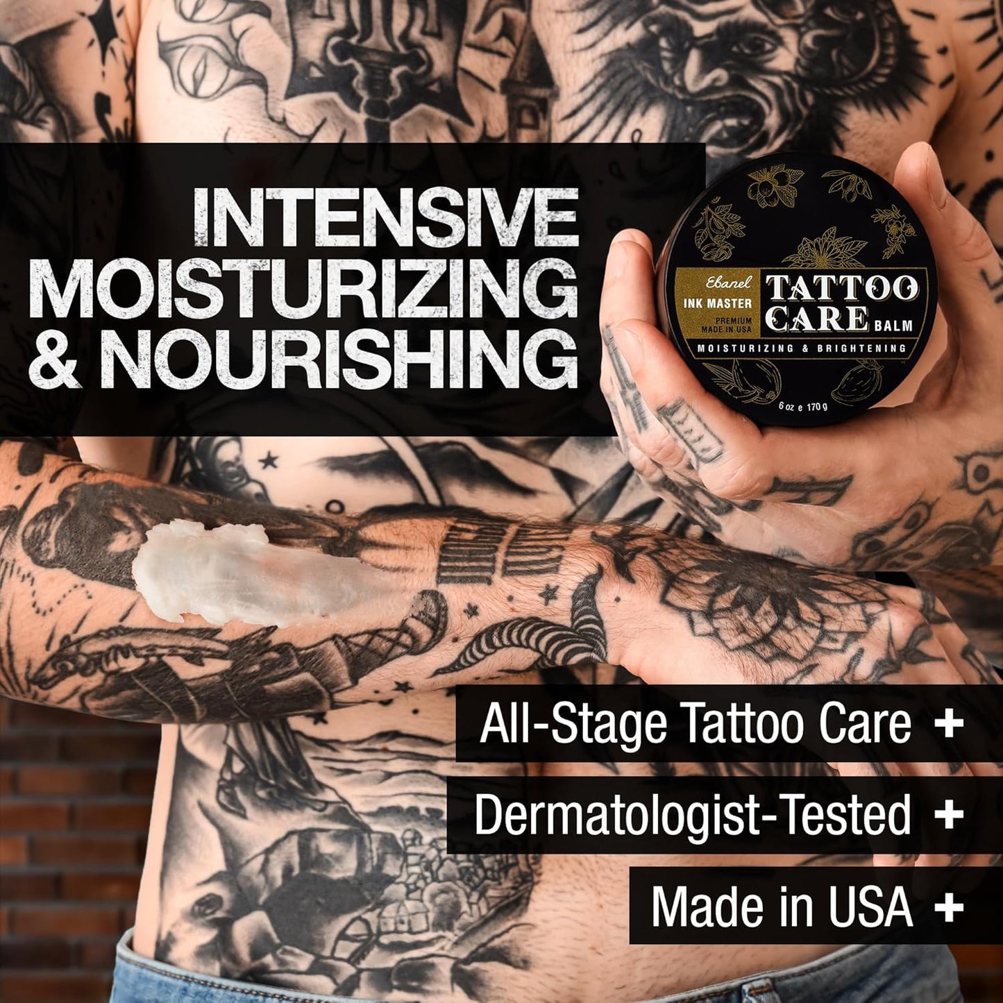 Ebanel Tattoo Balm 6oz, Premium Tattoo Aftercare Cream Brightener Ink Color Enhancing Butter Moisturizer with Herbal Essences and Essential Oils, All-Stage Tattoos Ointment After Care Kit Supplies