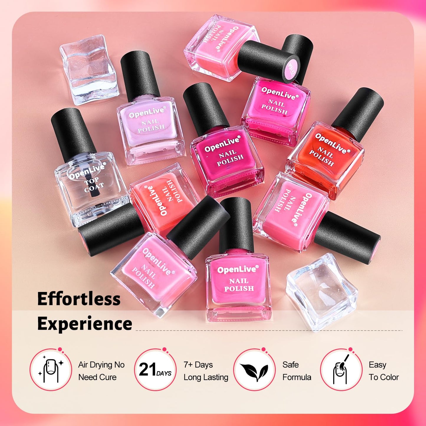 12 PCS Pink Nail Polish Set With 10 Colour Combo, 2 PCS Base and Top Coat, Fast Drying Long Lasting Nail Polish for Holiday Gift Giving