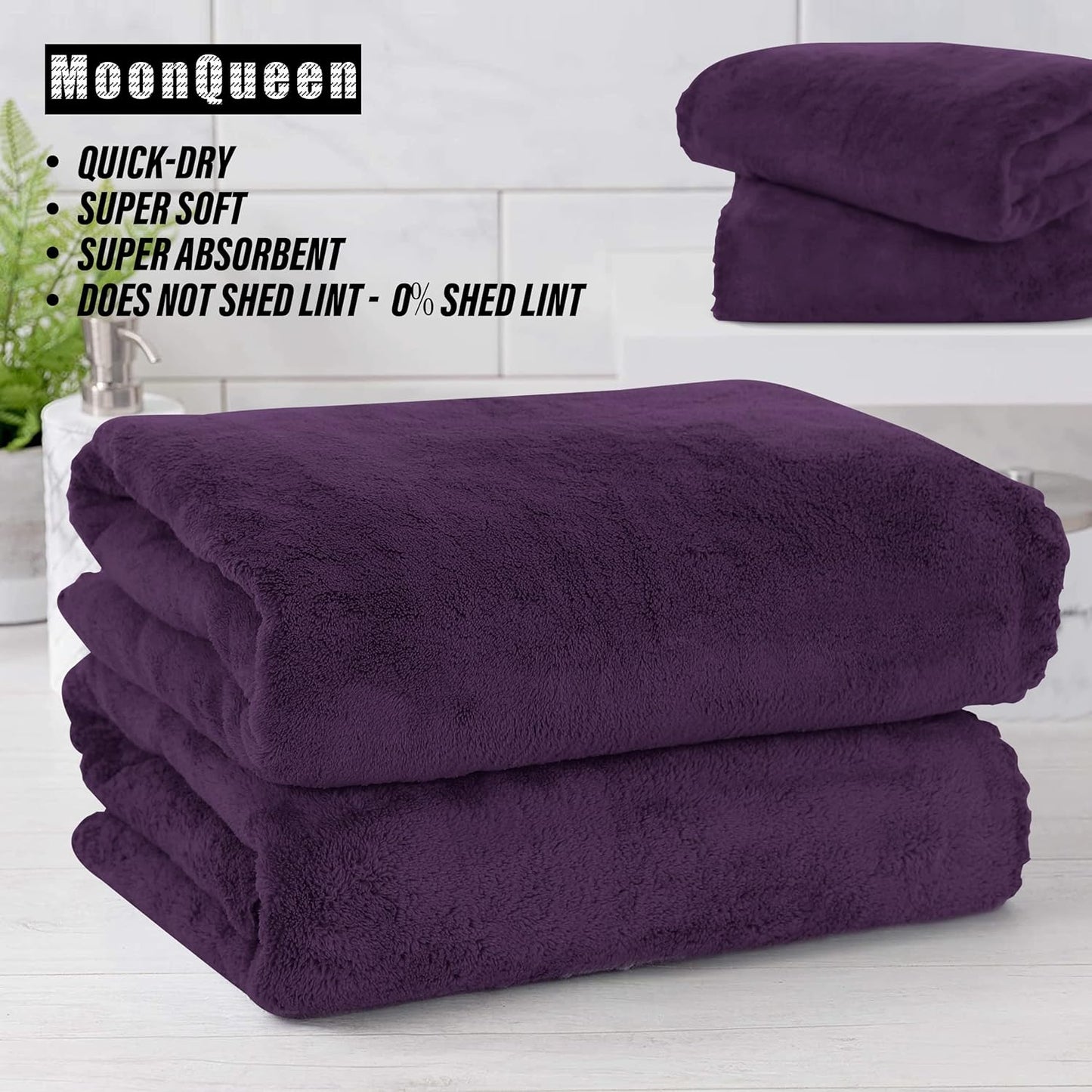 MOONQUEEN 2 Pack Premium Bath Towel Set - Quick Drying - Microfiber Coral Velvet Highly Absorbent Towels - Multipurpose Use as Bath Fitness, Bathroom, Shower, Sports, Yoga Towel (Grape Purple)