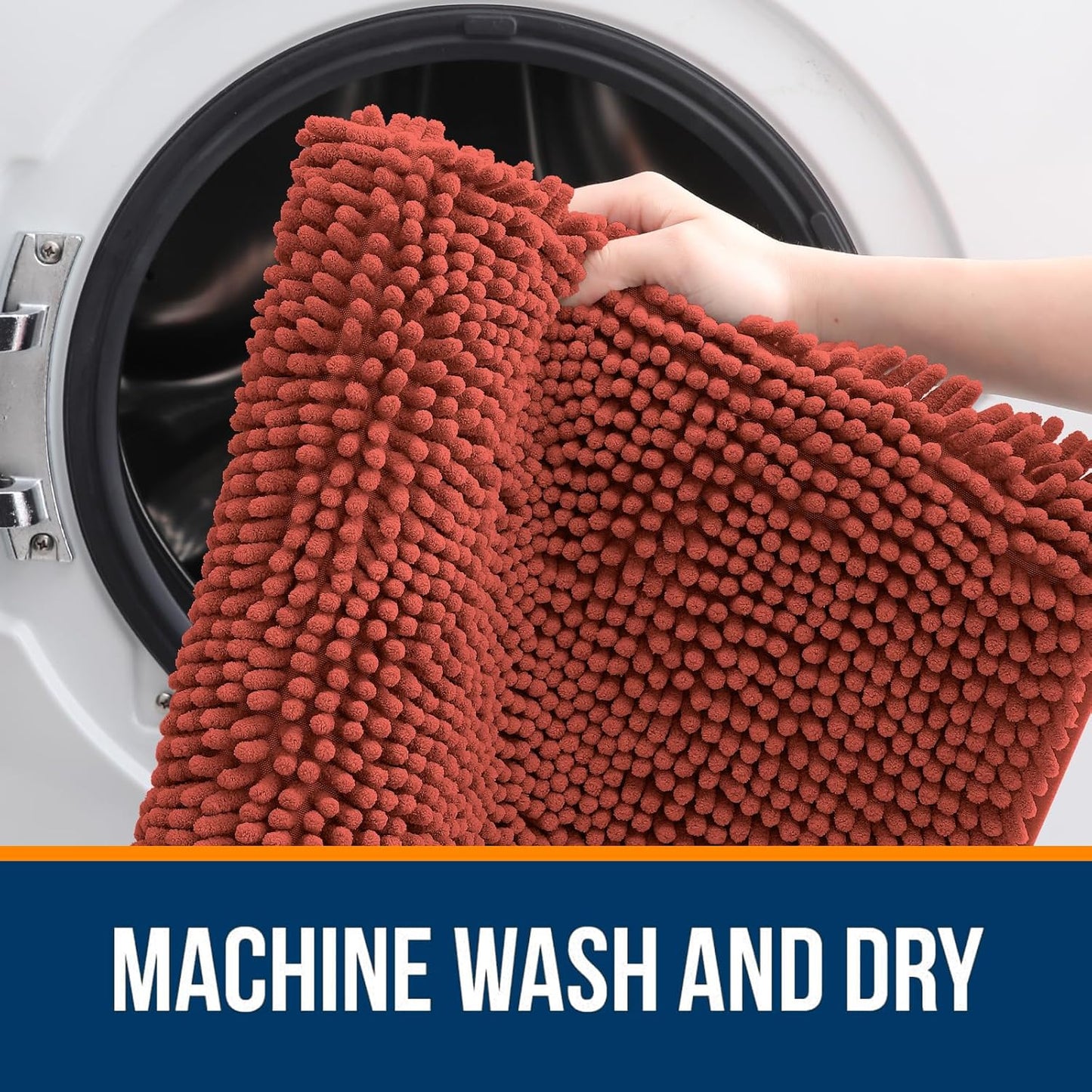 OLANLY Bathroom Rugs 36x24, Extra Soft Absorbent Chenille Bath Rugs, Rubber Backing Quick Dry, Machine Washable Bath Mats for Bathroom Floor, Tub and Shower, Home Decor Accessories, Rustic Terracotta