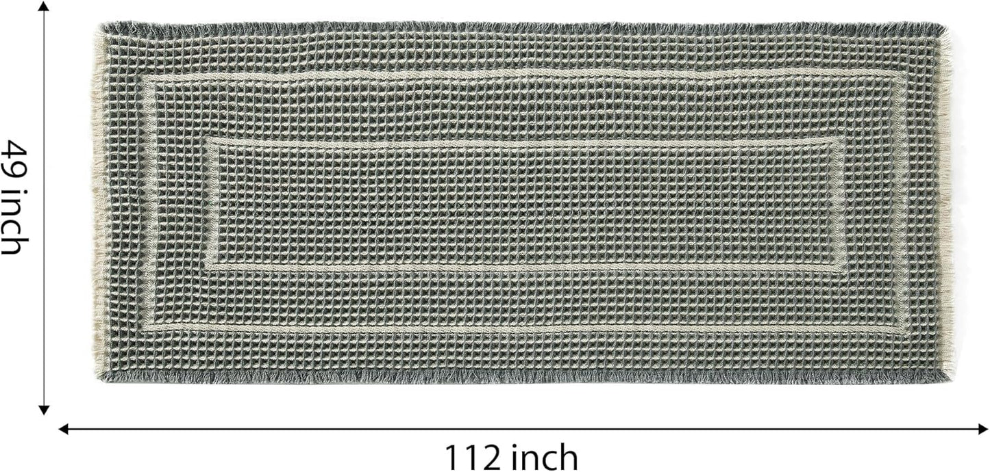 Woven Bath Mat, Upgraded Self Drying Non Slip Mat, Washable for Floor, Ultra Soft, Bluish Grey & Yellow, 19"*48" Waffle Weave