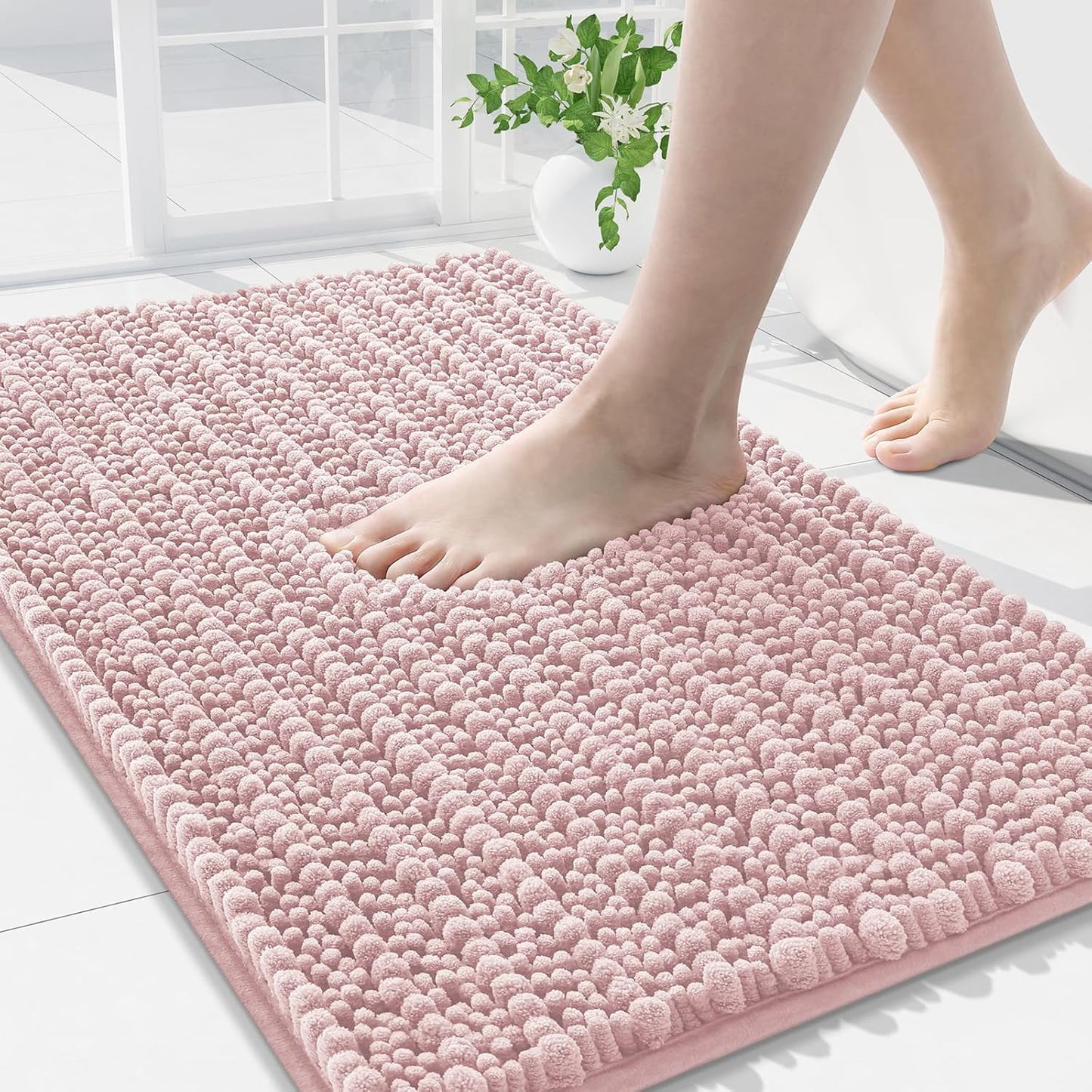 Arotive Luxury Chenille Bathroom Rug Mat, Extra Soft Thick Absorbent Shaggy Bath Rugs, Non-Slip Machine Wash Dry, Plush Bath Mats for Bathroom, Shower and Tub, 30x20, Dirty Pink