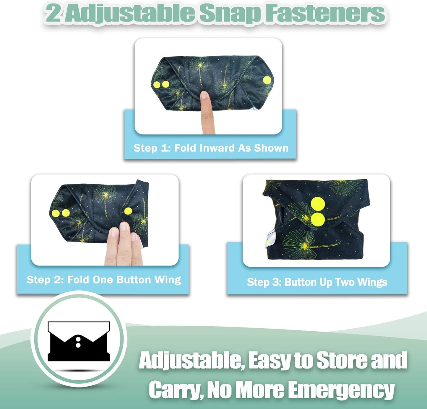 wegreeco Reusable Menstrual Pads - Reusable Sanitary Pads | Reusable Panty Liners | Soft Cloth Menstrual - 6 Pack with 1 Cloth Mini Wet Bag (Medium, Dandelion