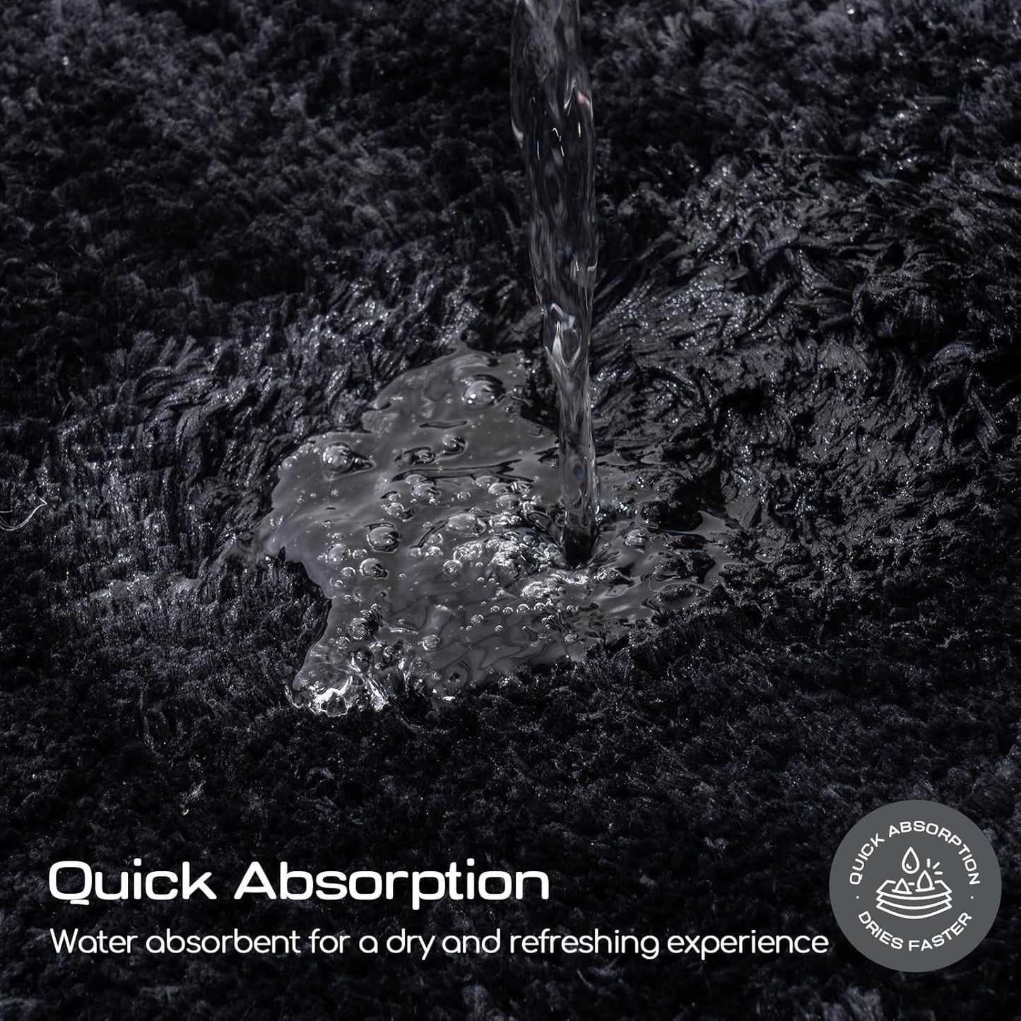 ROSMARUS Shaggy Bath Rugs Non Slip 24" X 36", Water Absorbent Bath Mat, Soft Shower Mat for Floor & Tub, Fluffy Plush Bathroom Rugs Machine Washable, Black