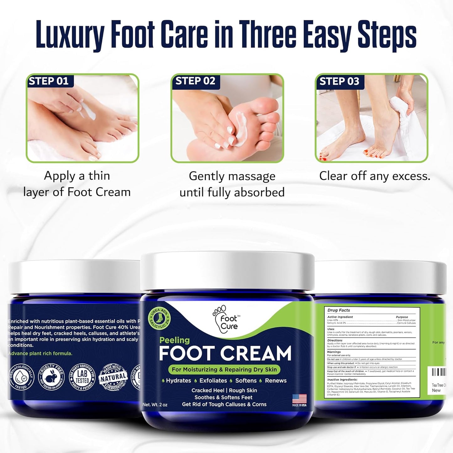 Tea Tree Oil Foot Cream - Moisturizing Athletes Foot Care For Dry Cracked Feet Cream - Heel & Callus Removal, Toenail Treatment, Itchiness Relief - Made in USA Foot Cream, 2 Ounce Pack of 2