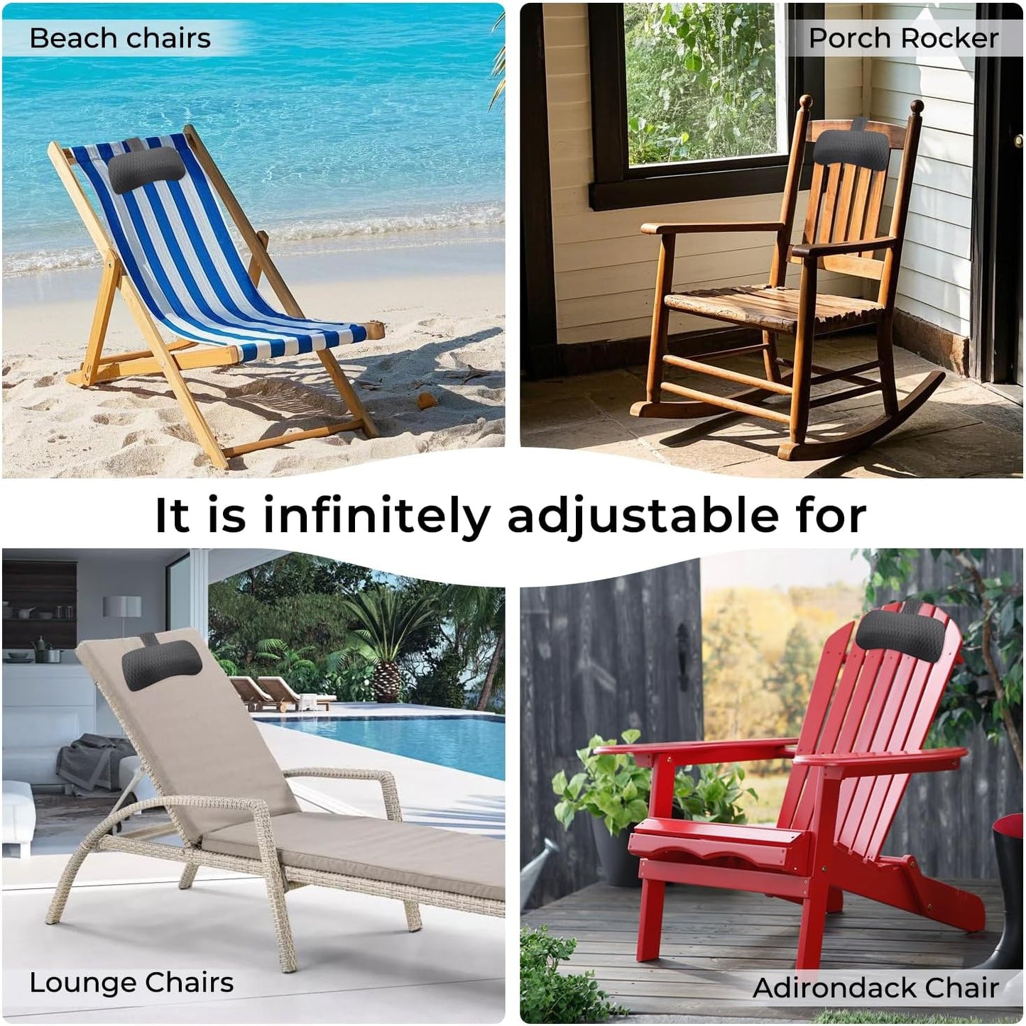 Headrest Pillow for Patio Chaise Lounge，Hot Tub Pillow for Headrest, Universal Height Adjustable Chaise Lounge Pillow for Sunbathing Swing Pool Furniture, Grey (Grey)