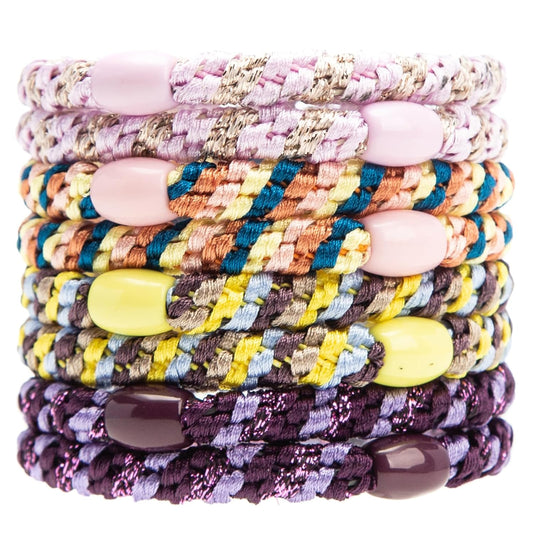 AXEN 8PCS Elastic Hair Tie for Women Girls, Cotton Bands Soft Woven Ponytail Holders for Thick Hair and Curly Hair, Double Mixed Colors 2