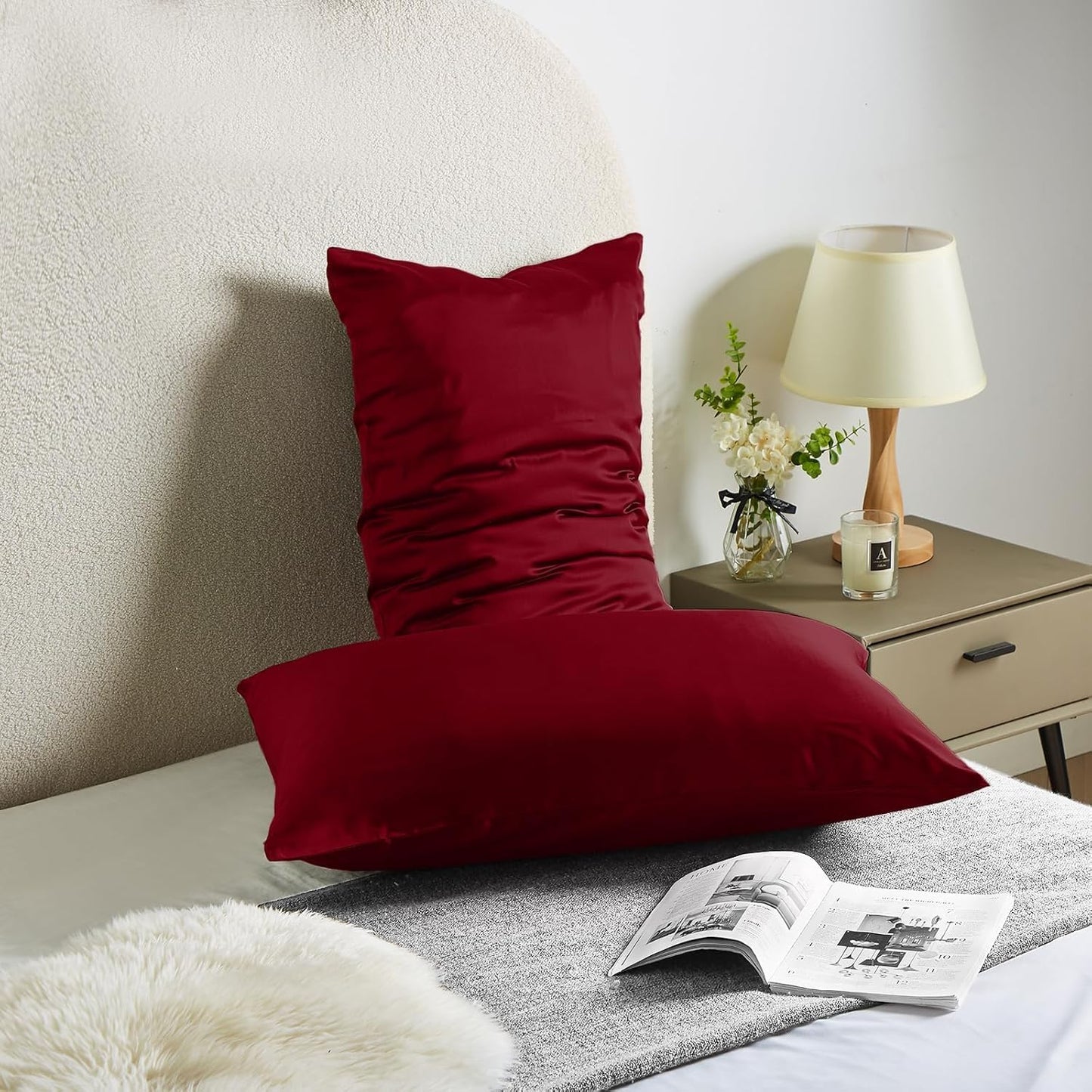 Silk Body Pillow Cover Pillow Pillowcase for Body Pillow Soft Pillow Covers Pillow Case Mulberry Silk Pillowcase for Sleep(Red,20"X 54",1pc)