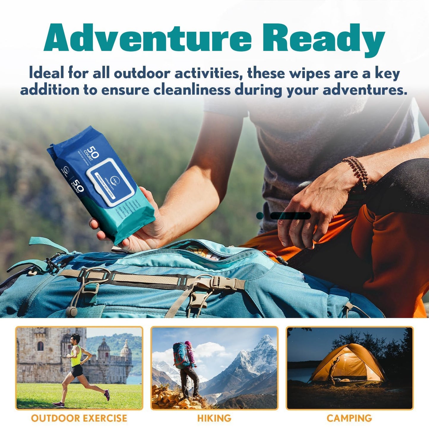 Body Wipes for Adults Bathing No Rinse - Adult Wipes for Elderly 8" x 12" (200 count) Shower No Rinse, Incontinence Disposable Washcloths, Aloe Vera, Vitamin E + 4 individual Packs