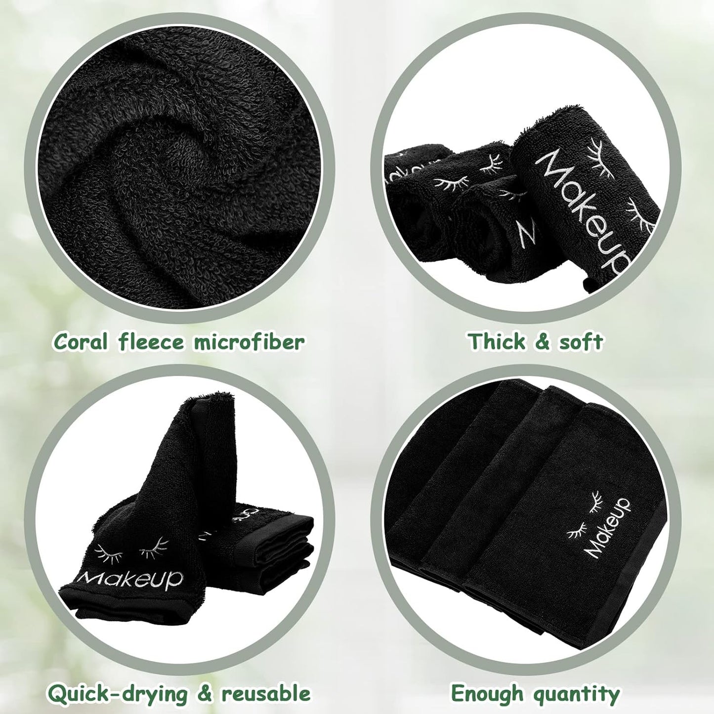 30 Pcs Microfiber Black Makeup Washcloths for Face 13 x 13 Inches Makeup Remover Towels Reusable Absorbent Removers Face Wash Cloth with Embroidery for Women