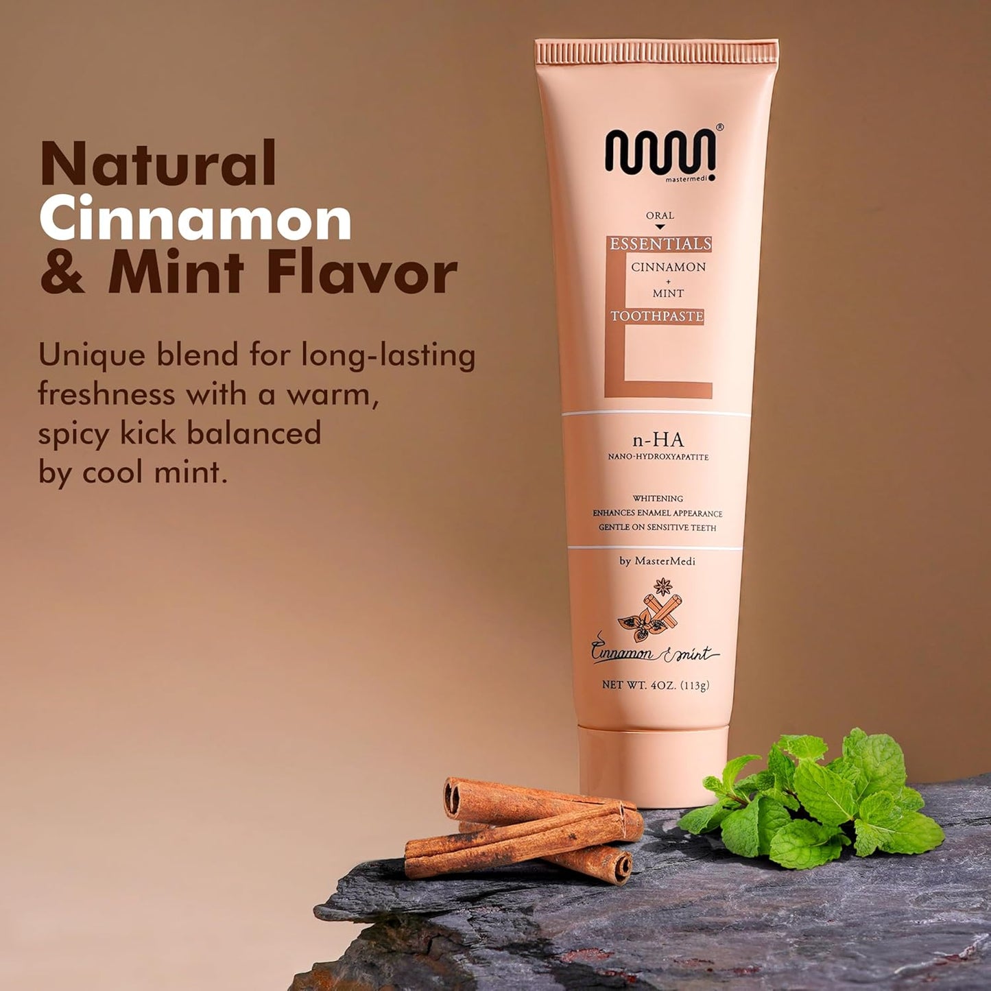 MasterMedi Nano Hydroxyapatite Toothpaste (Inspired by 10% nHA Formulas), Fluoride-Free, Whitening & Sensitivity Relief, Enamel Repair Support, SLS-Free, Xylitol, Mint & Cinnamon 4 Oz (Pack of 3)