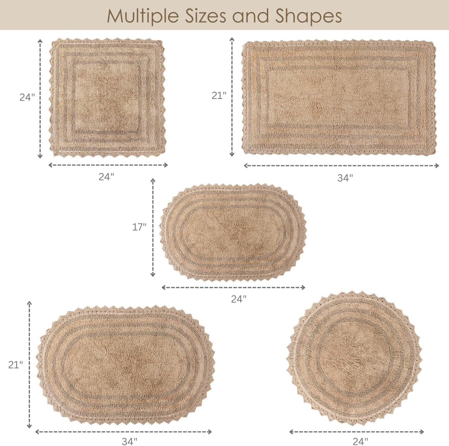 RAJRANG Sand Bathroom Rug with Crochet Pattern Soft Absorbent Reversible Boho Cotton Bath Mat Warm Sand Oval 34x21 Inches