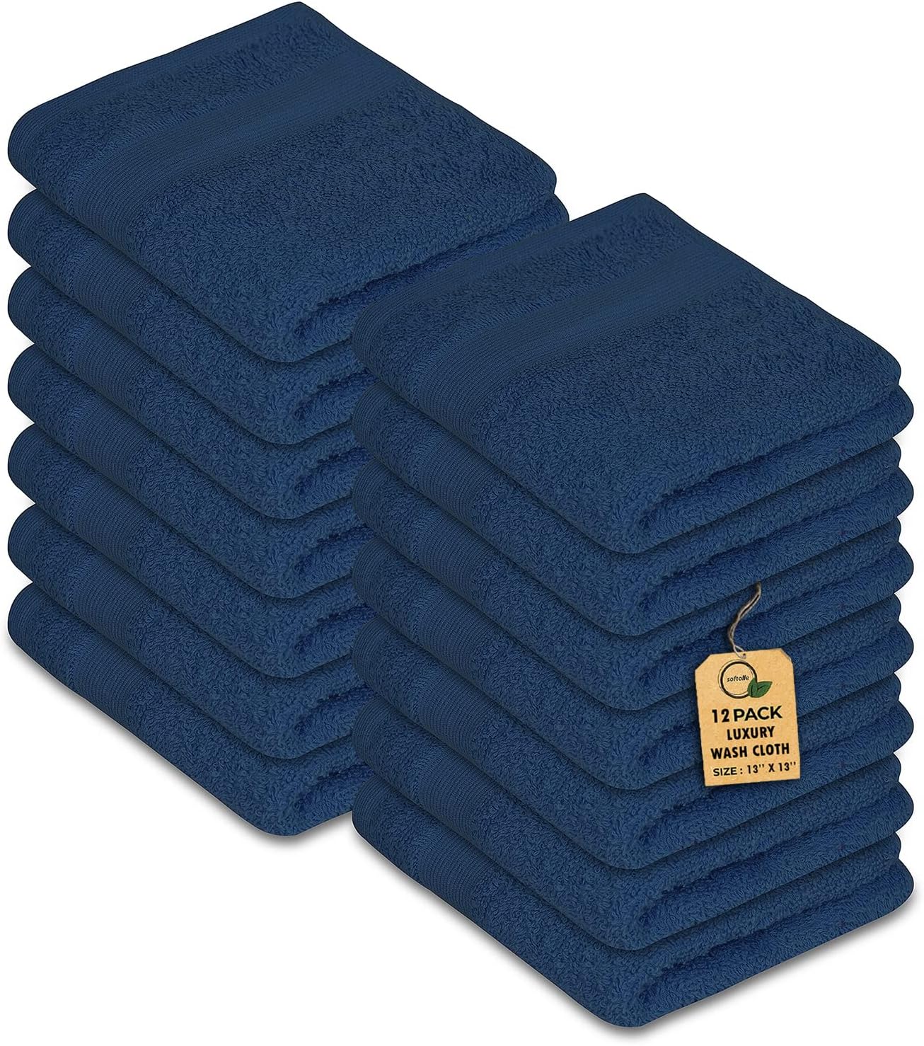 Premium Wash Cloths Pack of 12 (13" x 13") 100% Ring Spun Cotton | Luxury Washcloths | Ultra Soft Face Towels | Highly Absorbent Wash Cloths for face (Navy Blue)