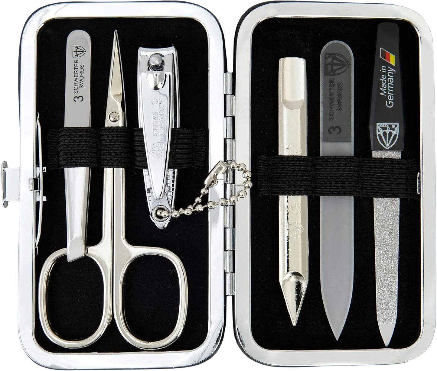 3 Swords Germany - Brand Quality 6 Piece Manicure Pedicure Grooming kit Set - Scissors, Metal and Glass Nail File, Clipper, Tweezers with Synthetic Leather case - Snake