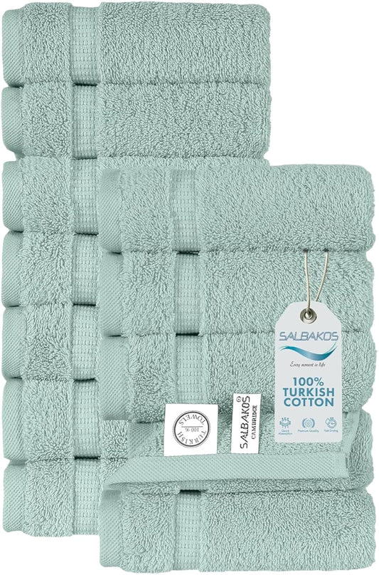SALBAKOS 100% Turkish Cotton Washcloth Set of 12 13x13 inch | Heirloom Quality | Hotel & Spa Collection | Ultra Soft, Super Absorbent, Washcloth Towels | Made in Turkey (Seafoam Green, 12 Washcloths)