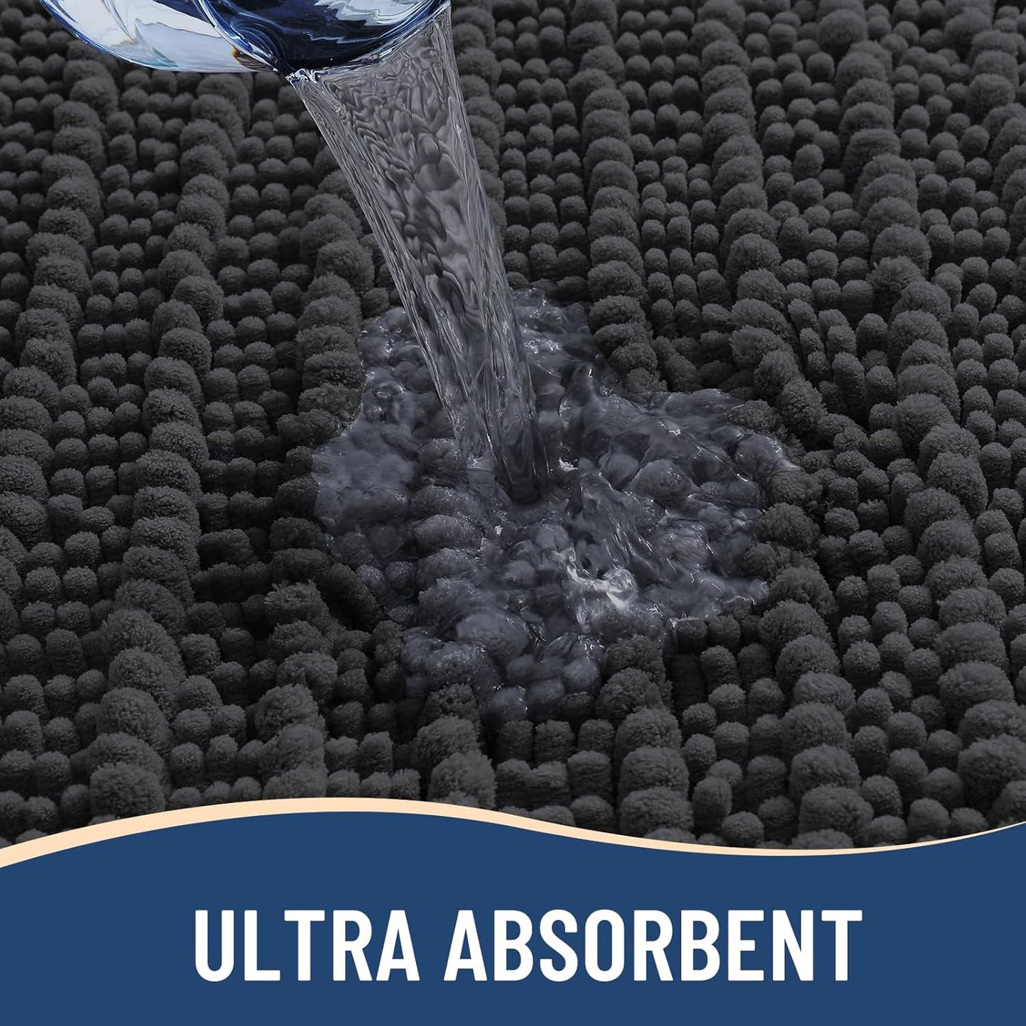 Arotive Luxury Chenille Bathroom Rug Mat, Extra Soft Thick Absorbent Shaggy Bath Rugs, Non-Slip Machine Wash Dry, Plush Bath Mats for Bathroom, Shower and Tub, 36x24, Dark Grey