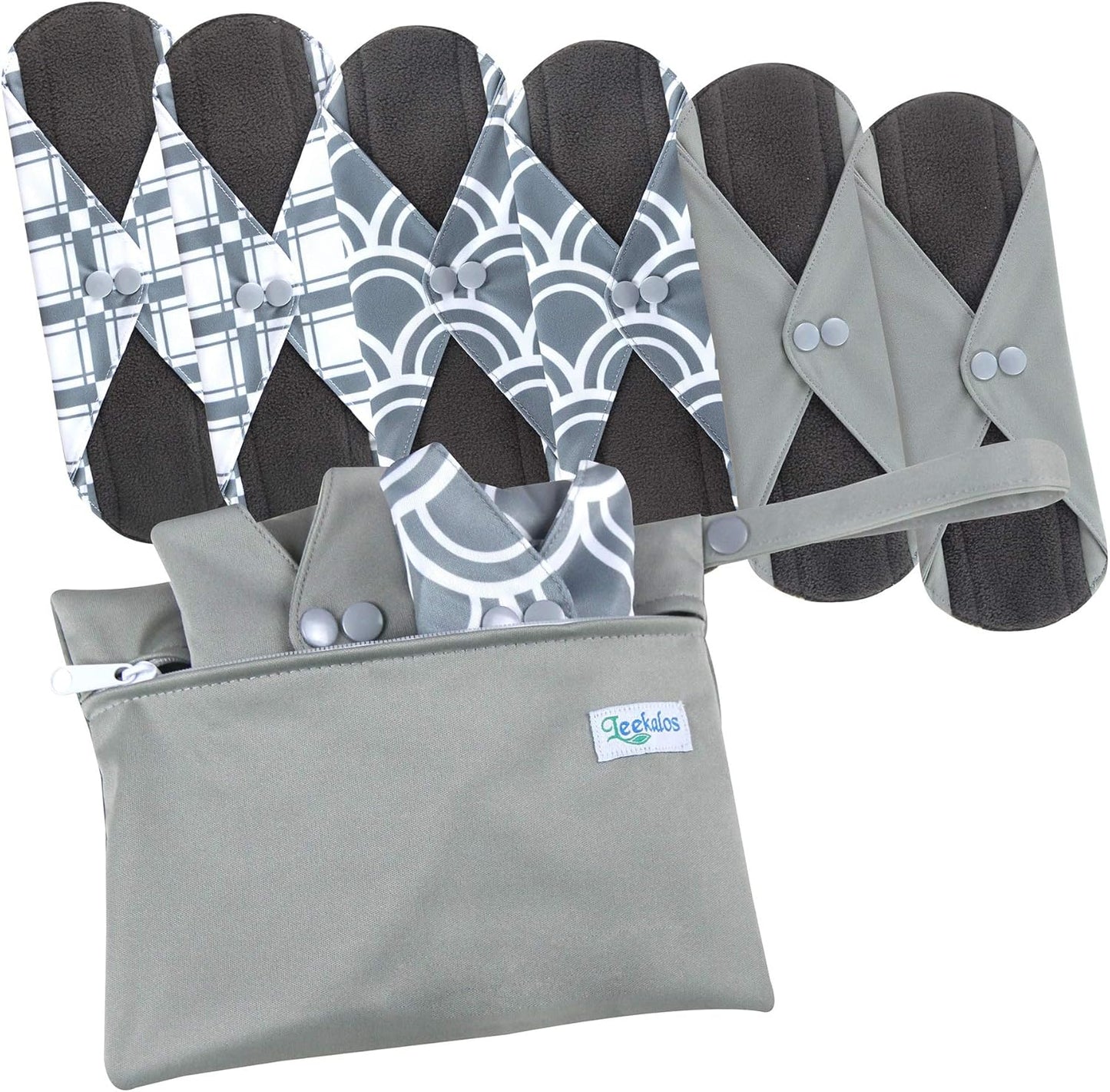 Leekalos Reusable Bamboo Menstrual Cloth Pads - Light Incontinence Pads - Pack of 6, 1 Cloth Mini Wet Bag