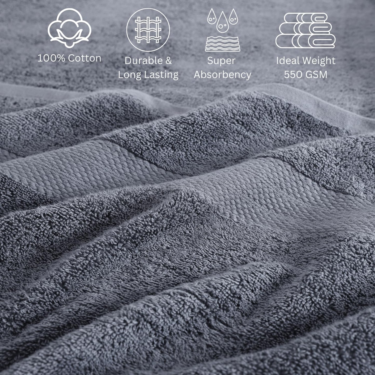 24 Pc 100% Cotton Bath Towels For Bathroom Set, Quick Dry, Machine Wash Soft & Absorbent, Oeko Tex Cert, Daily Use, Guest or Spa-2 Bath Sheets 4 Bath Towels 6 Hand, 4 Fingertip 8 Washcloths–Cool Grey