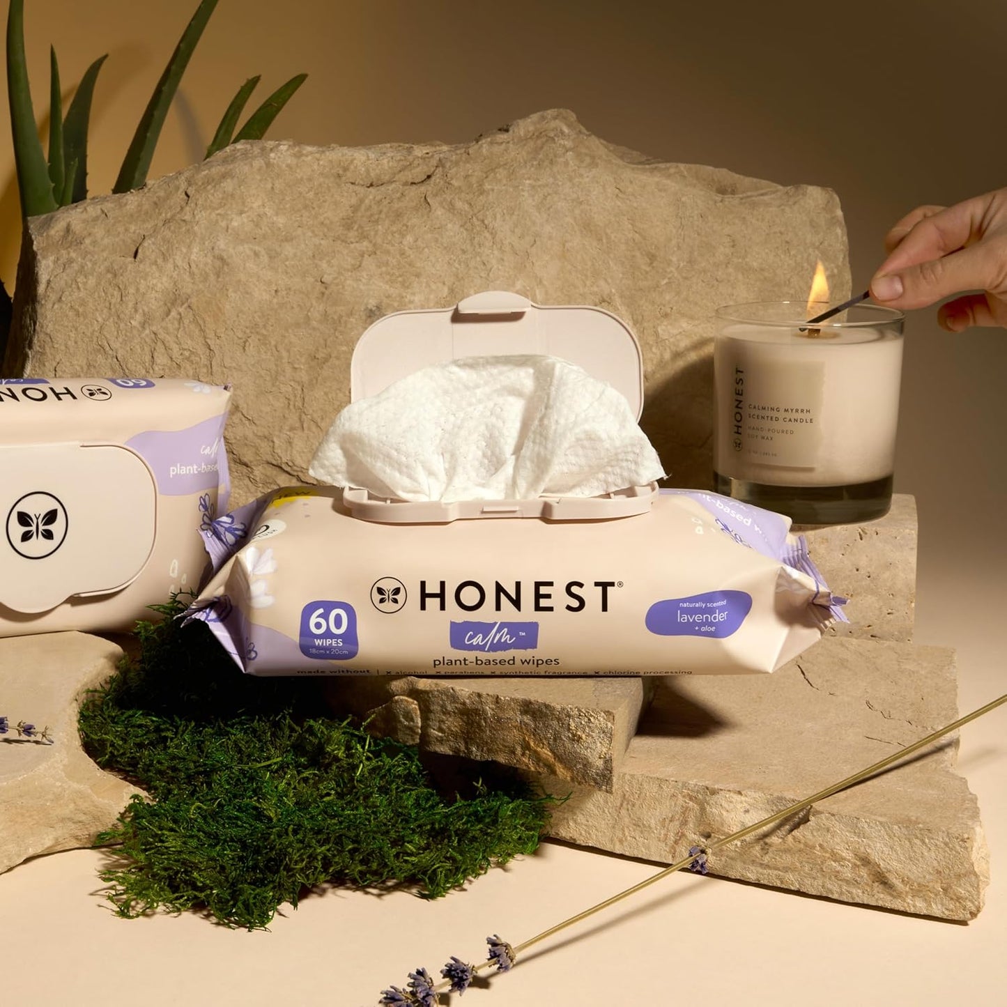 The Honest Company Calm and Cleanse Naturally Scented Wipes Cleansing Multi-Tasking Wipes 99% Water Plant Based Hypoallergenic Lavender 60 Count