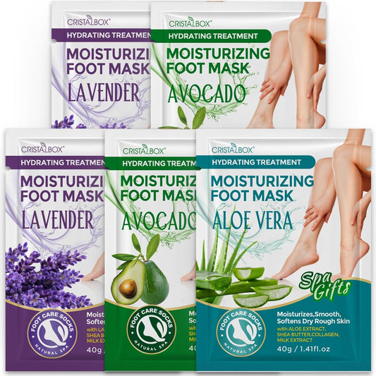 Moisturizing Foot Mask 5 Pack,Hydrating Foot Masks for Dry Cracked Feet,Moisturizing Socks Dry Skin Moisturizer for Soft and Smooth Touch Feet,Foot Care Spa Gifts for Women Men Stocking Stuffers