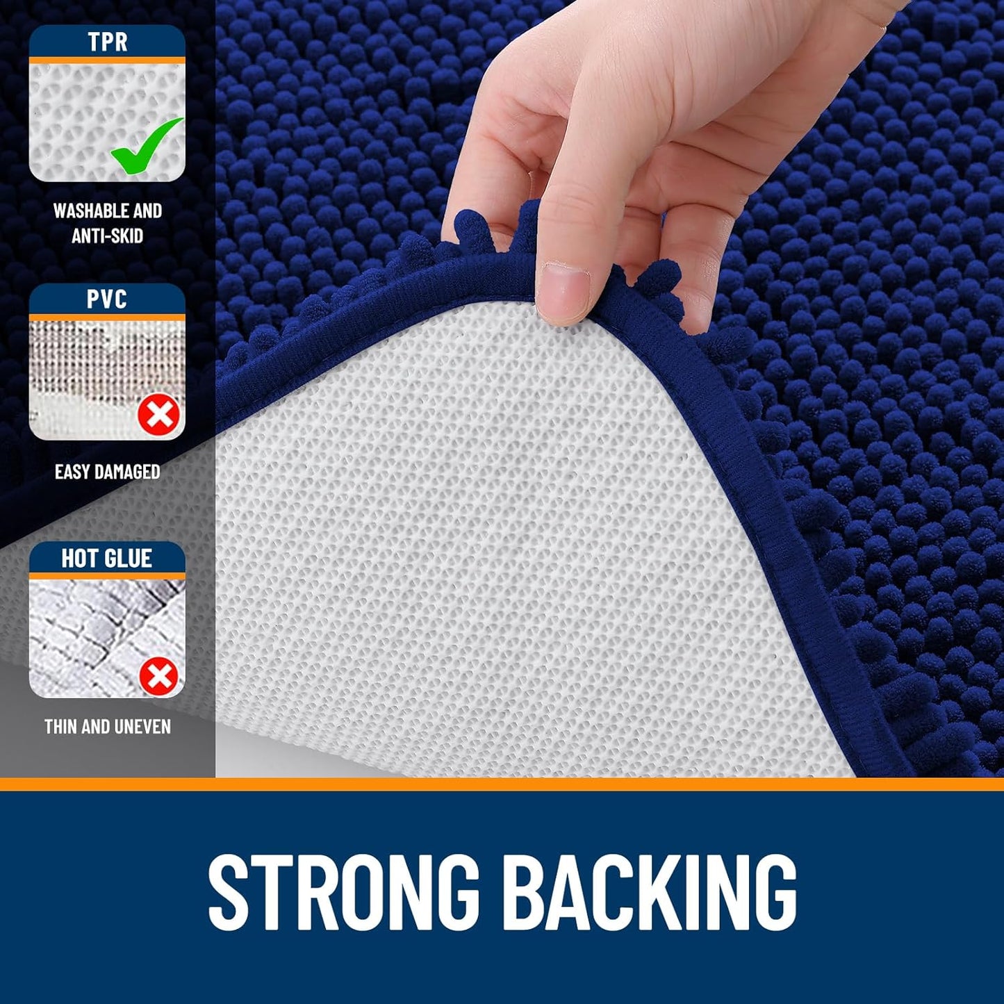 OLANLY Bathroom Rugs 44x32, Extra Soft Absorbent Chenille Bath Rugs, Rubber Backing Quick Dry, Machine Washable Bath Mats for Bathroom Floor, Tub and Shower, Home Decor Accessories, Navy