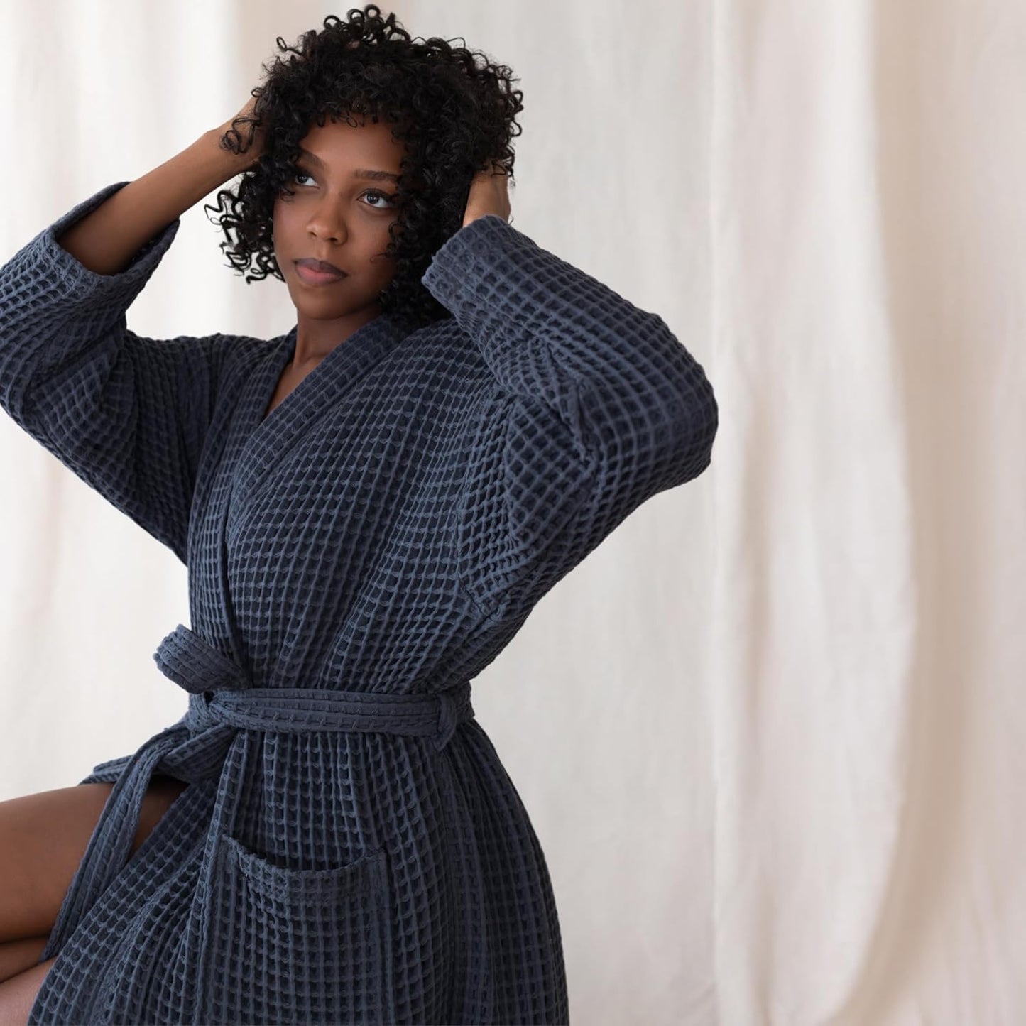 Womens Kimono Waffle Robe - Lightweight 100% Turkish Cotton Housecoat for All-Day Lounging - Bathrobe for Shower