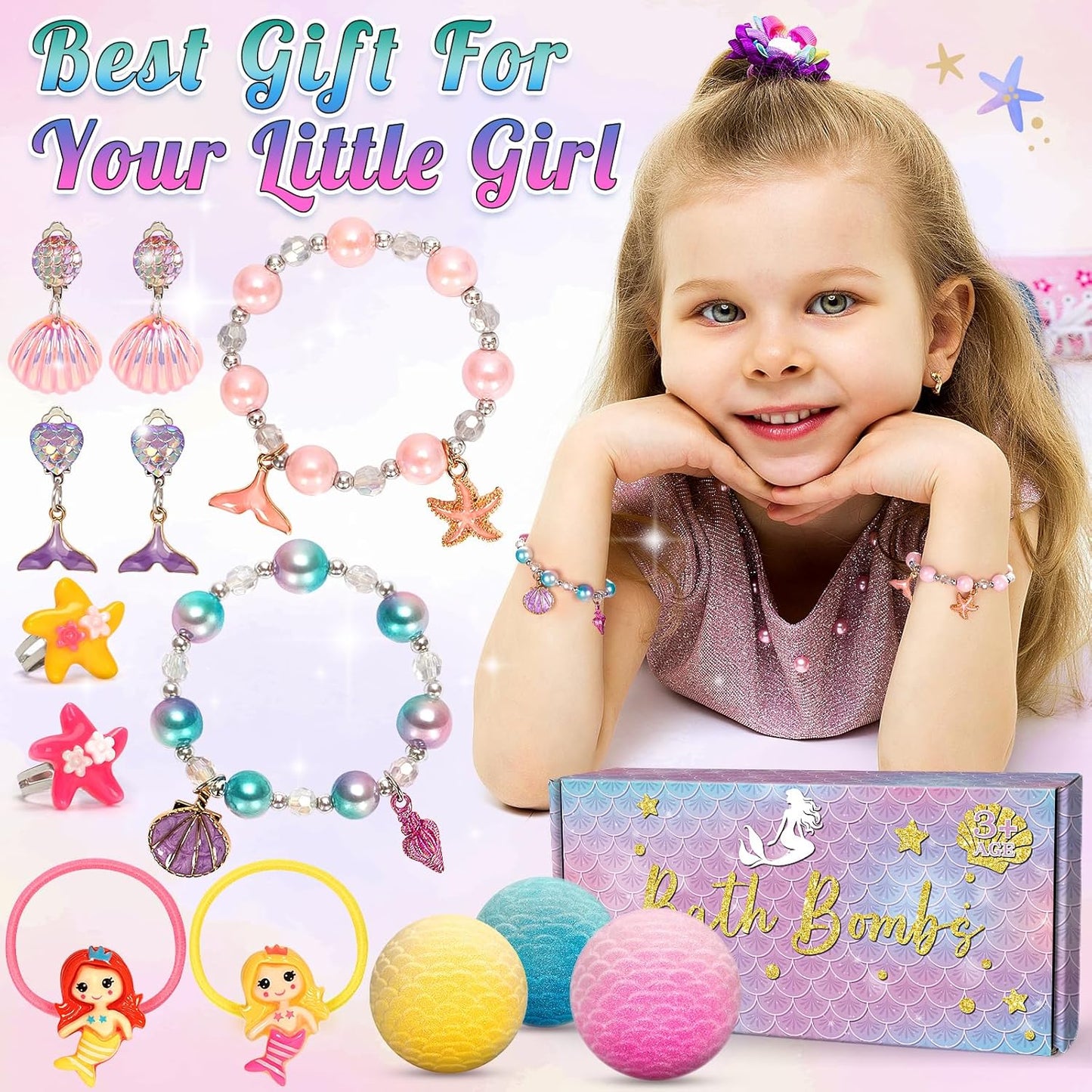 8 Packs Mermaid Bath Bombs for Kids Girls, Bubble Bath Bomb Kit with Surprise Toys Inside, Bath Toys for Kids Aged 4-8, Ideal Birthday Christmas Gifts Stocking Stuffers for Girls 3 4 5 6