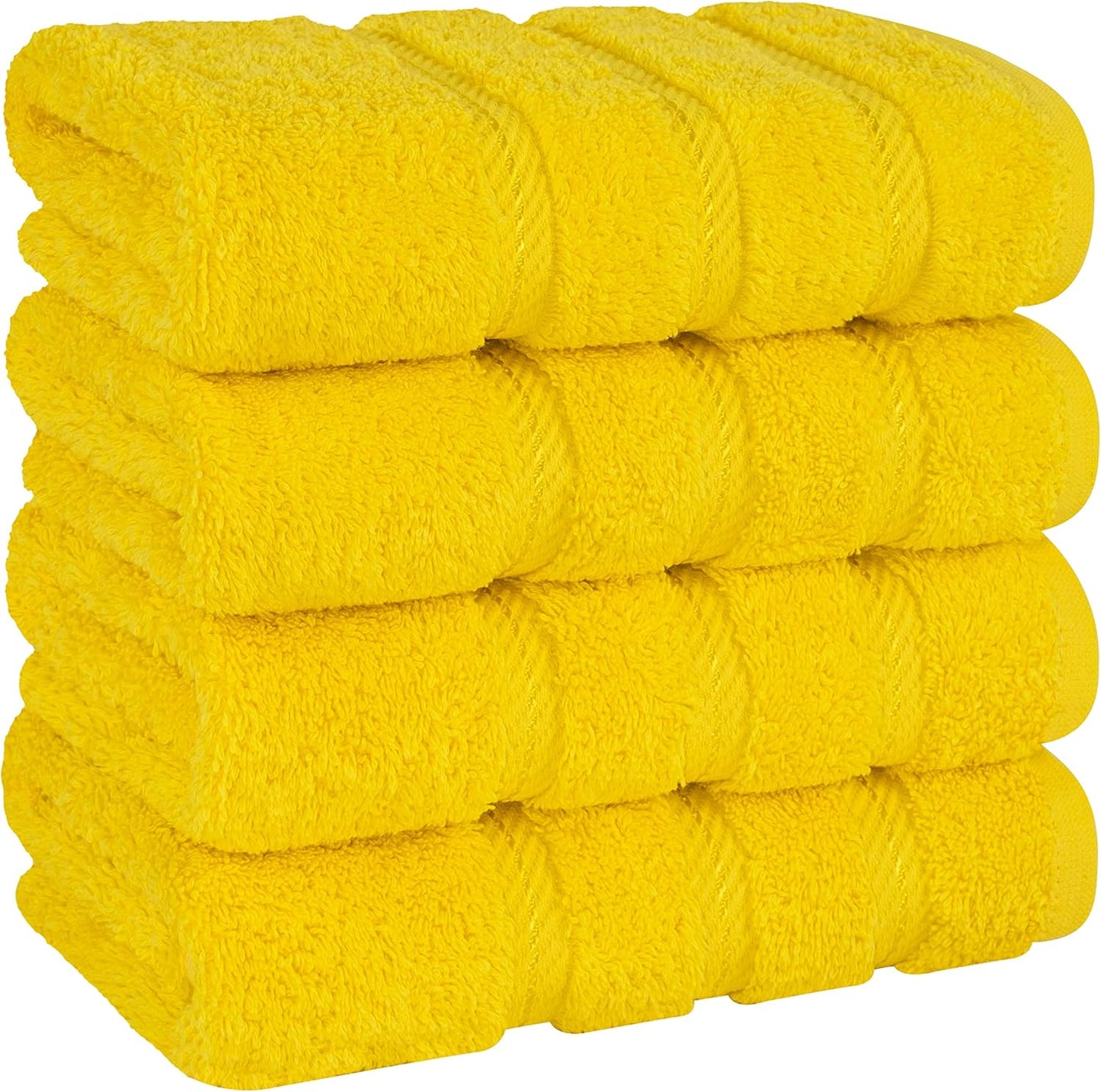 American Soft Linen Luxury Hand Towels for Bathroom, 600 GSM 100% Cotton Turkish 4 Piece Hand Towel Set, 600 GSM Hand Face Towels for Kitchen, Yellow Hand Towels
