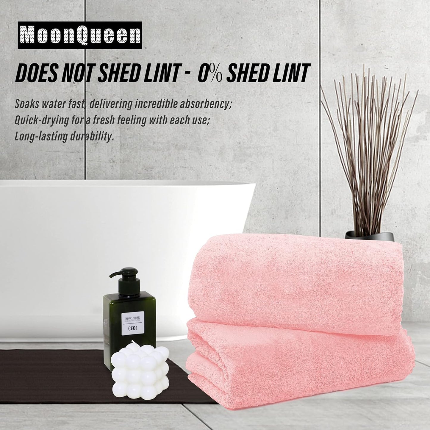 MOONQUEEN 6 Pack Premium Bath Towel Set - Quick Drying - Microfiber Coral Velvet Highly Absorbent Towels - Multipurpose Use as Bath Fitness, Bathroom, Shower, Sports, Yoga Towel (Pink)