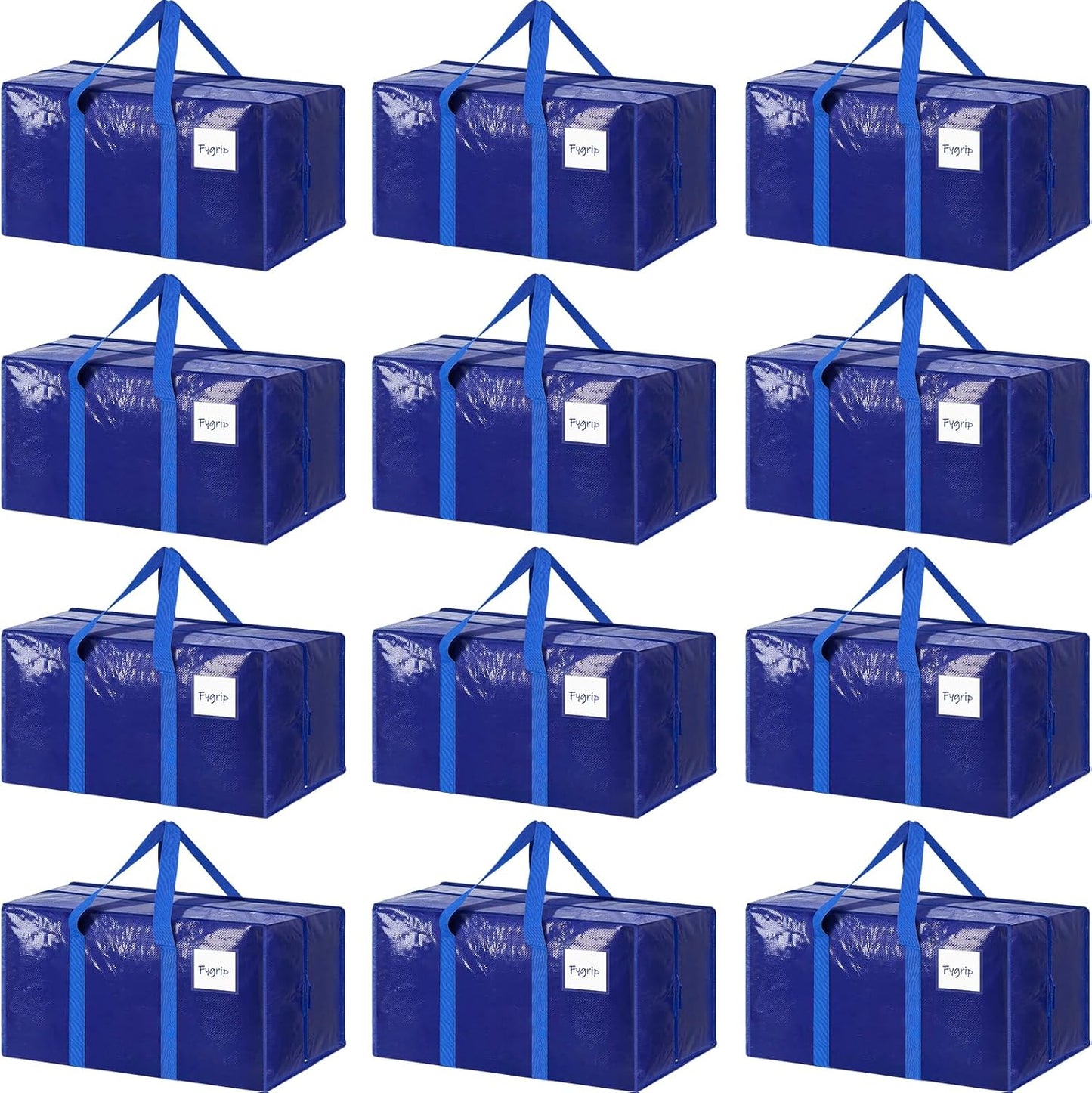 12 Pack Extra Heavy Duty Large Moving Bags with Strong Zipper & Comfortable Handles, Sturdy & Durable Clothes Storage Bags Totes Bins, Packing Moving Boxes for College Supplies, Blue